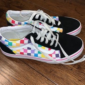 Multicolored checked lace up low vans